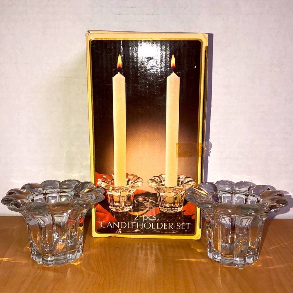 VTG Italian 2pc Glass Candleholder Set